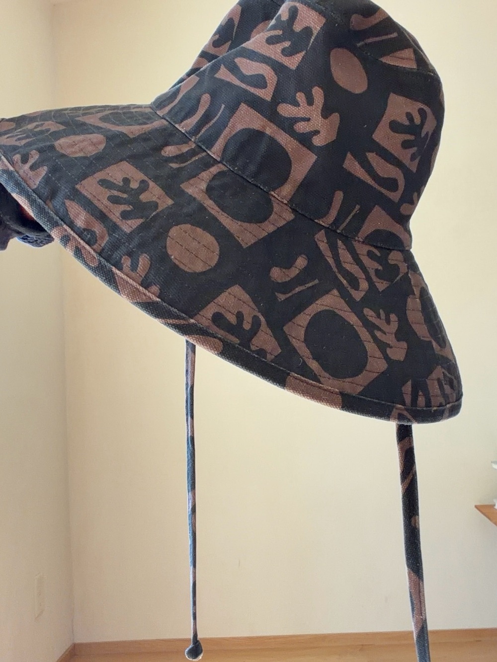 Lack Of Color Kids Wide-Brim Hat in Black and Brown Abstract Print